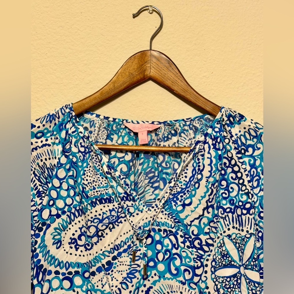 Lily Pulitzer Blue Paisley Women's Willa Blouse- Size Small - Picture 5 of 5